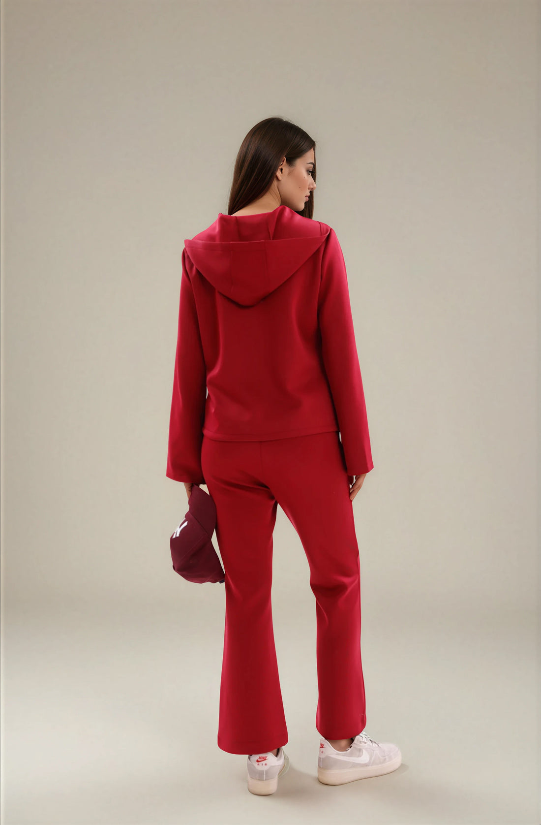 FARIKA Ebabil hooded zip set in Crimson Red, alternate view