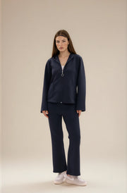 FARIKA Ebabil hooded zip set in Night Black, second model front view