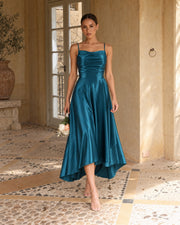 FARIKA Hezar satin dress in Bosphorus Teal, alternate view
