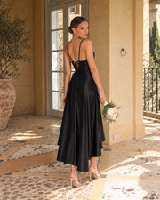FARIKA Hezar satin dress in Midnight Black, detail view