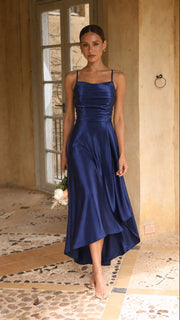 FARIKA Hezar satin dress in Midnight Blue