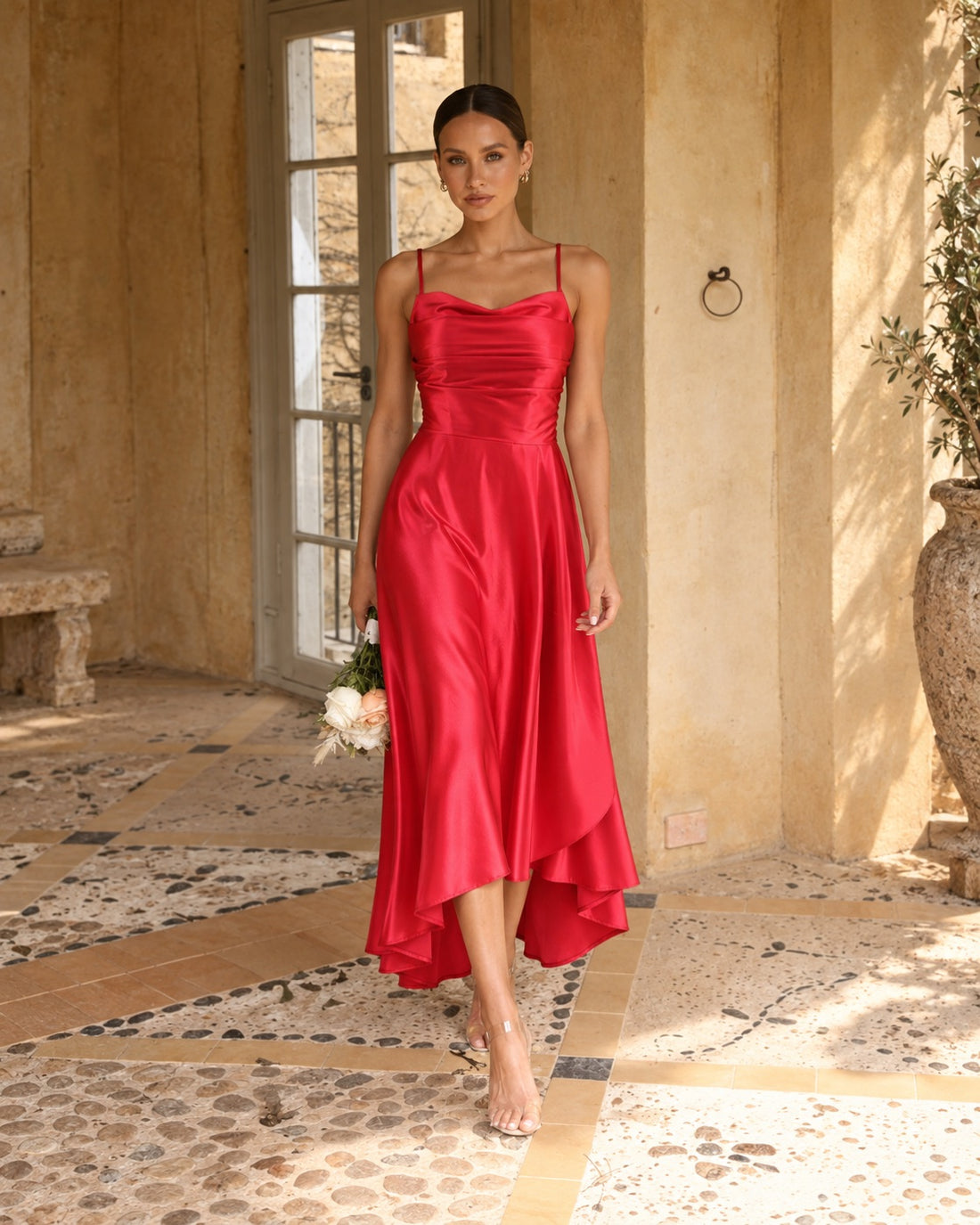 FARIKA Hezar satin dress in Pomegranate Red, alternate view