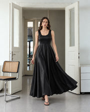 FARIKA Huma satin evening dress in Shadow Black, second model alternate view