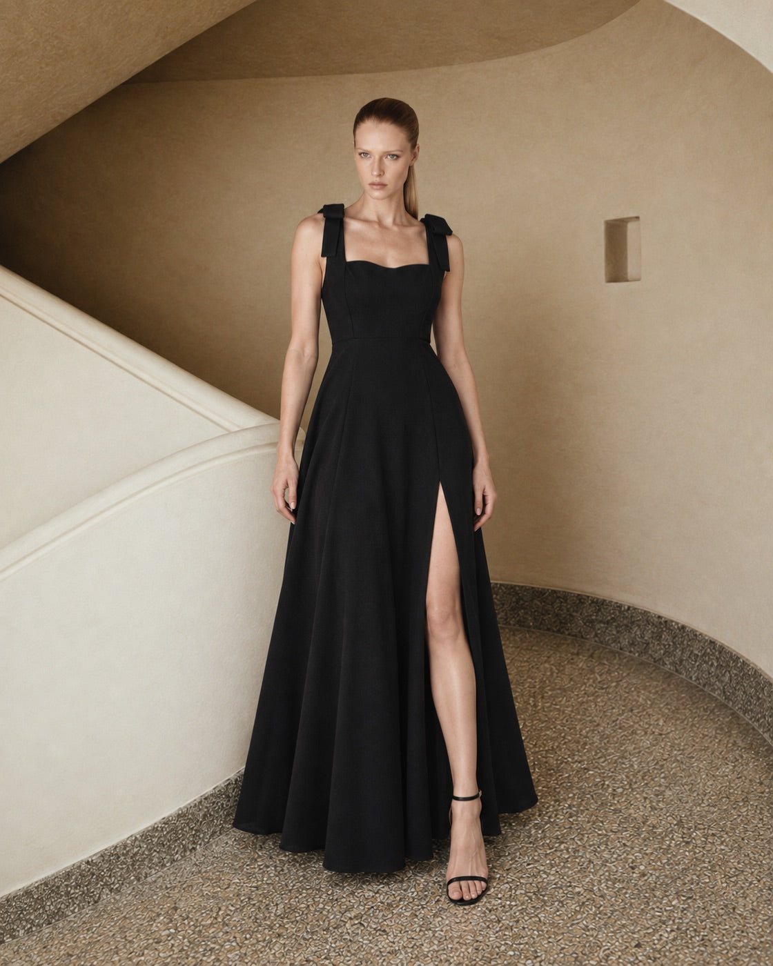 FARIKA Perestu satin maxi dress in Blackwing, second model front view