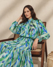 FARIKA Simurg patterned long dress in Ember Bloom, front view
