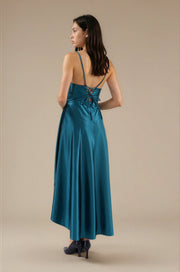 FARIKA Hezar satin dress in Bosphorus Teal, alternate view