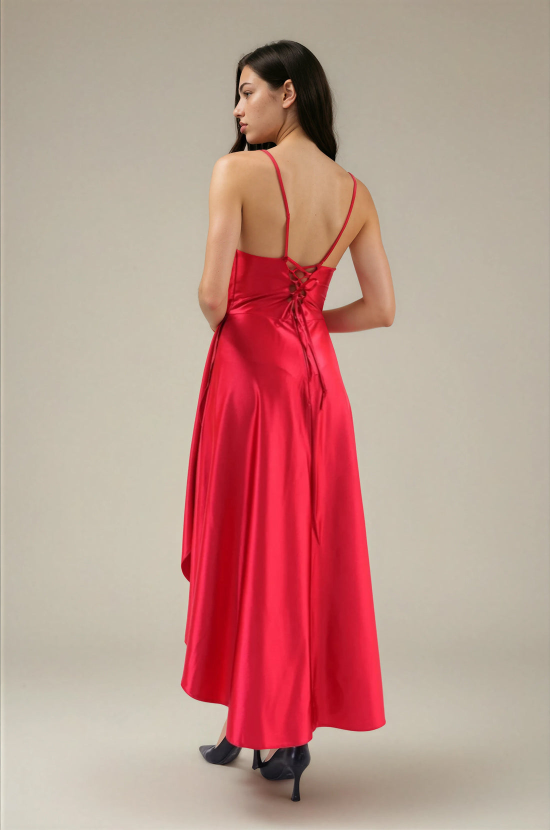 FARIKA Hezar satin dress in Pomegranate Red, alternate view