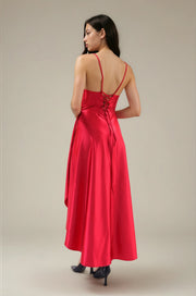 FARIKA Hezar satin dress in Pomegranate Red, alternate view