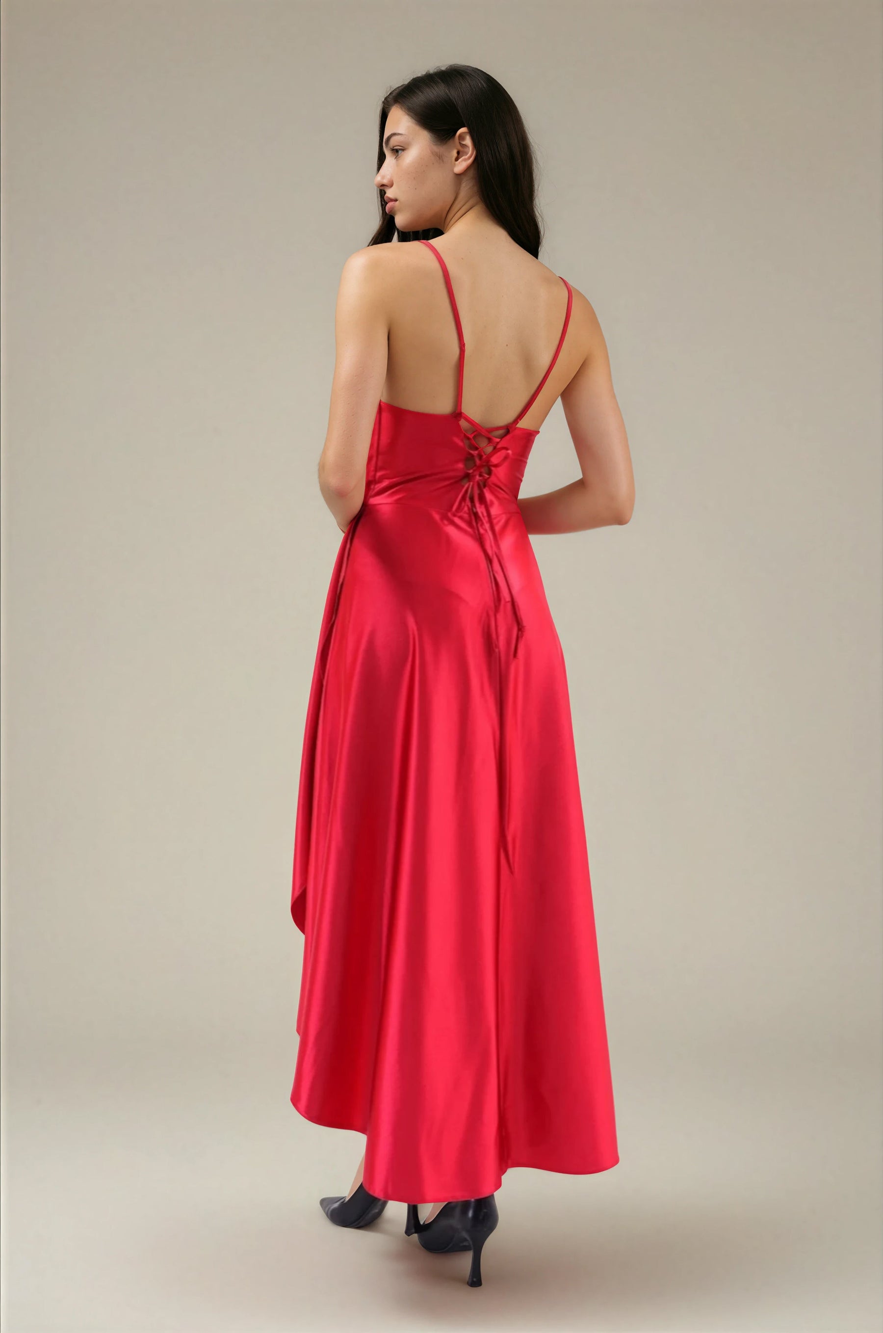 FARIKA Hezar satin dress in Pomegranate Red, alternate view