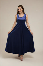 FARIKA Huma satin evening dress in Royal Navy, second model front view