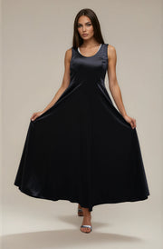 FARIKA Huma satin evening dress in Shadow Black, front view