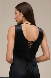 FARIKA Huma satin evening dress in Shadow Black, alternate view