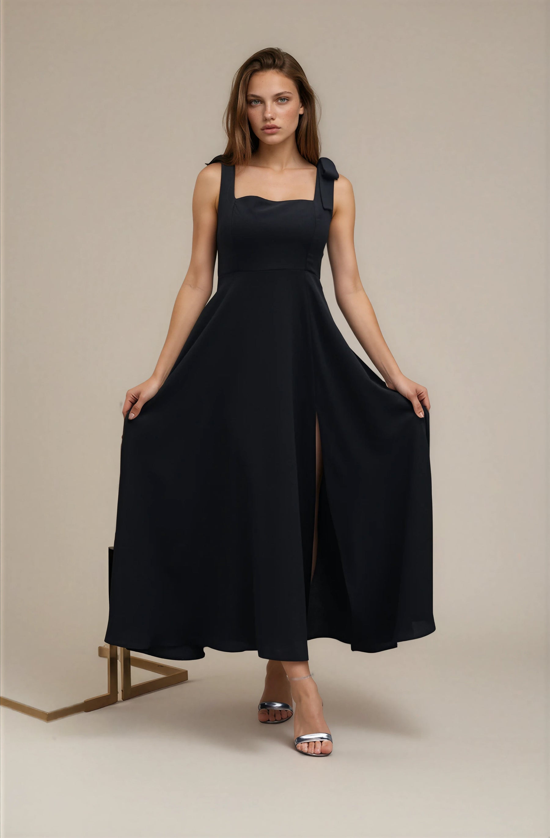 FARIKA Perestu satin maxi dress in Blackwing, second model alternate view