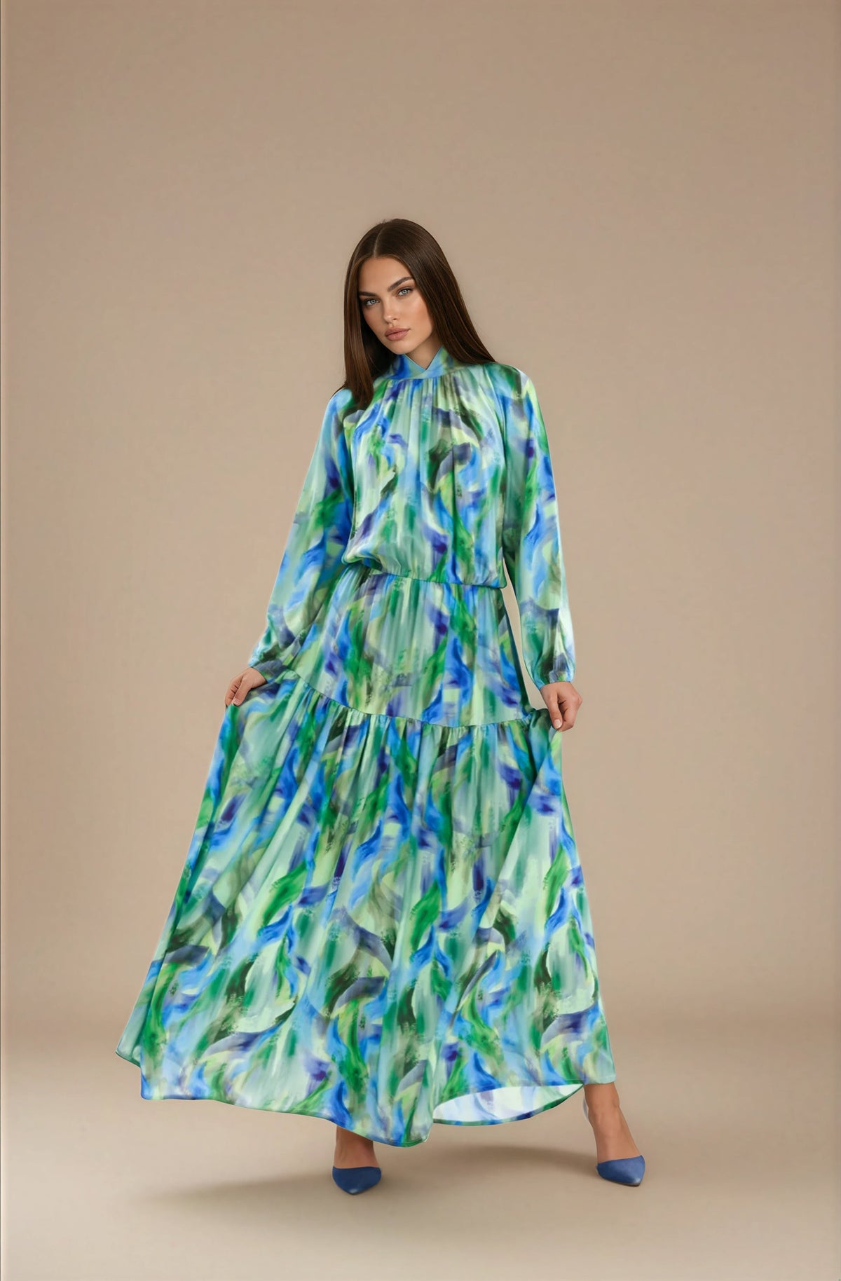 FARIKA Simurg patterned long dress in Ember Bloom, alternate view