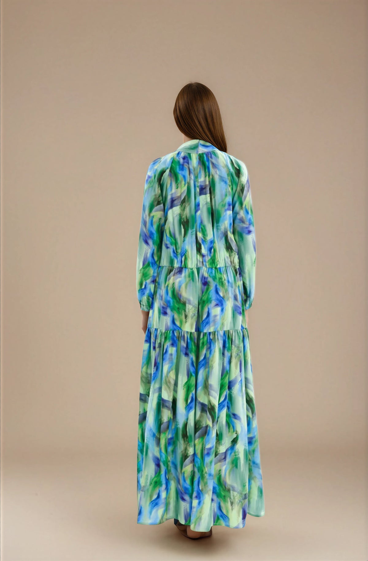 FARIKA Simurg patterned long dress in Ember Bloom, second model front view