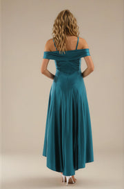 FARIKA Turgay satin dress in Emerald Teal, alternate editorial view